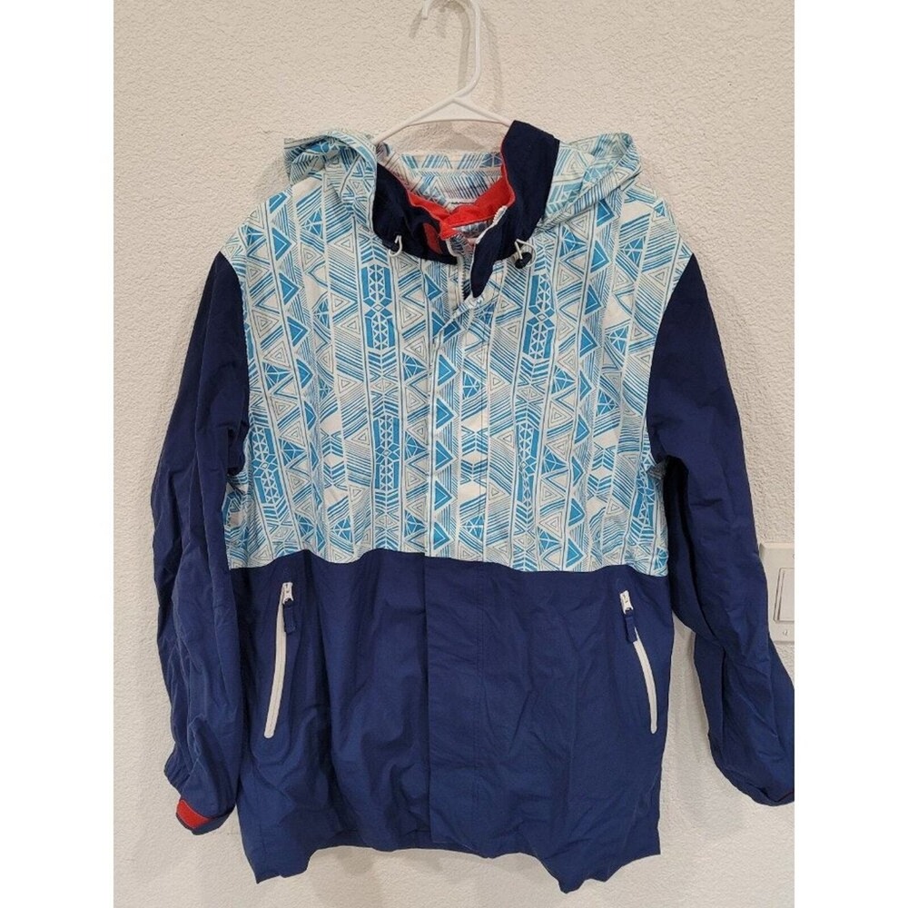 Chubbies Mens XL Windbreaker Jacket Blue Geometric Tribal Print‎ Hooded Zip #8
